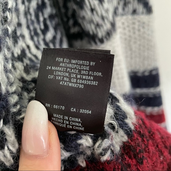 Anthropologie Sleeping on Snow Aztec Cardigan Open Shawl Gray Blue Maroon - Picture 8 of 12